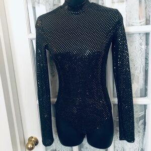 Forever 21 exsmall black sequin top body suit, clingy fabric, new or like new